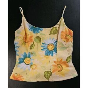 Women's Vintage 70s Althuser Size 4 Floral Yellow Cropped Tank Y2K Button Back
